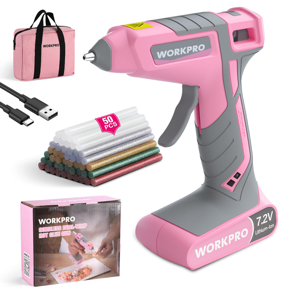WORKPRO cordless hot glue gun with 30-second preheat for fast crafting sessions