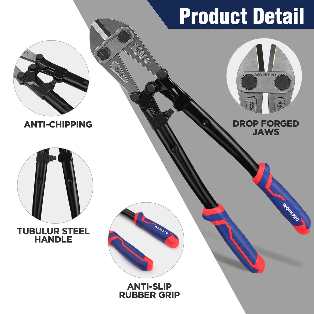 WORKPRO chrome-molybdenum steel jaws deliver long-lasting cutting power on metal.