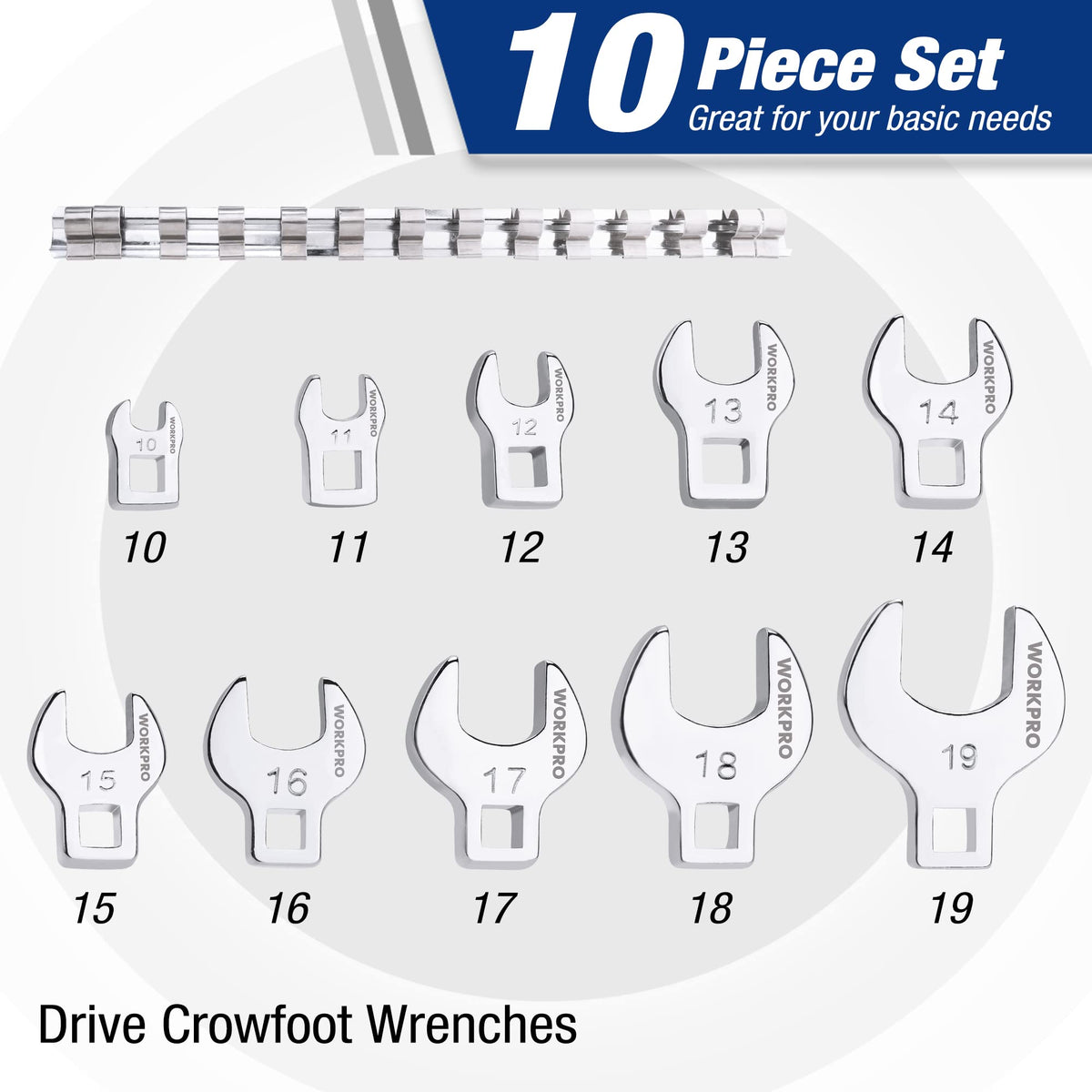 WorkPro crowfoot wrench 12mm in wall-mount setup for accessible storage.