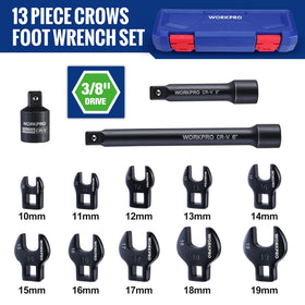 WORKPRO crowfoot wrenches with laser markings provide quick size identification in busy projects.