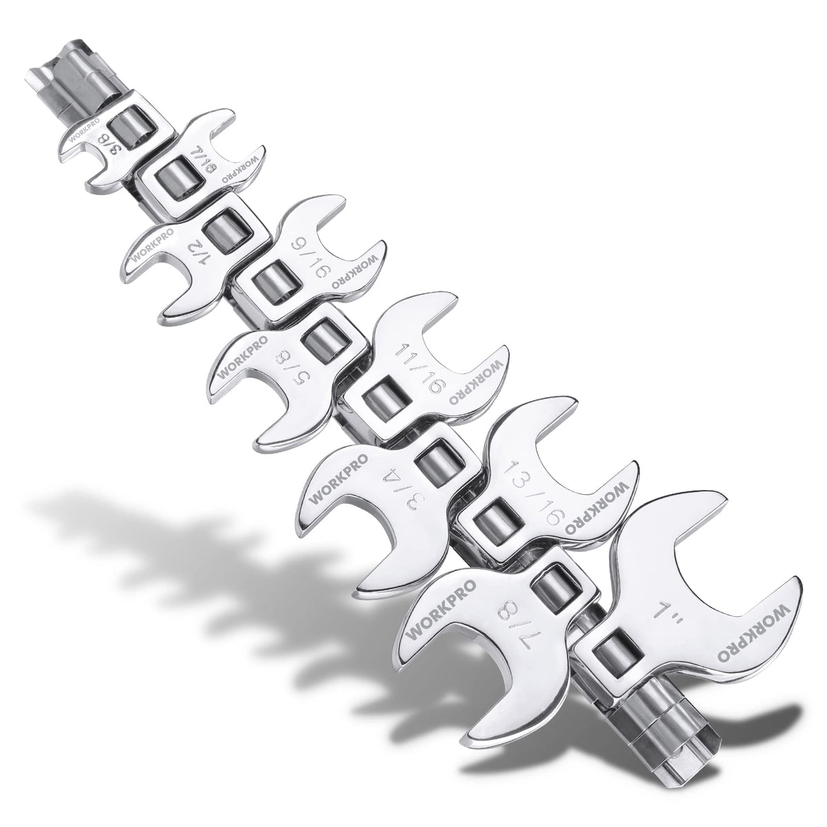 WORKPRO Crowfoot wrench set with clip organizer for quick access.