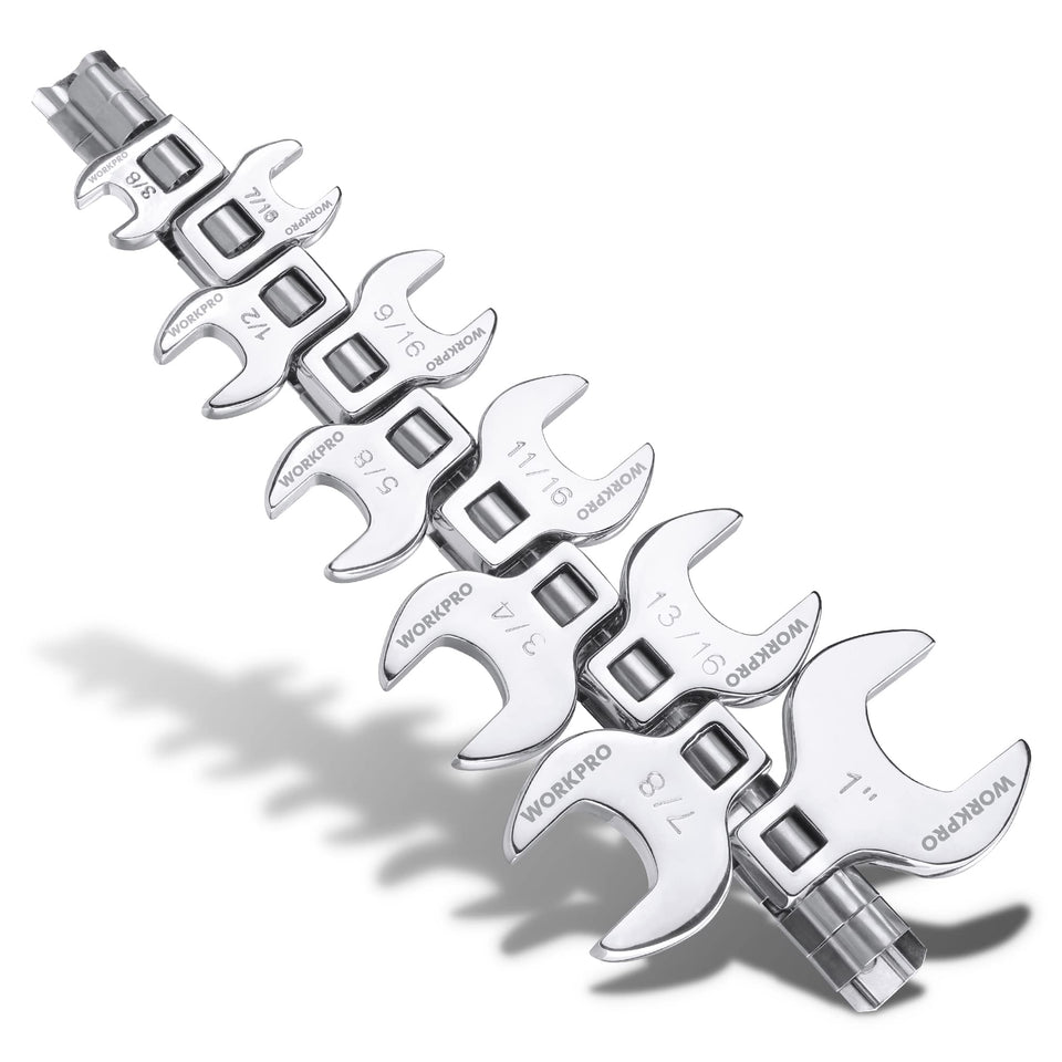 WORKPRO Crowfoot wrench set with clip organizer for quick access.