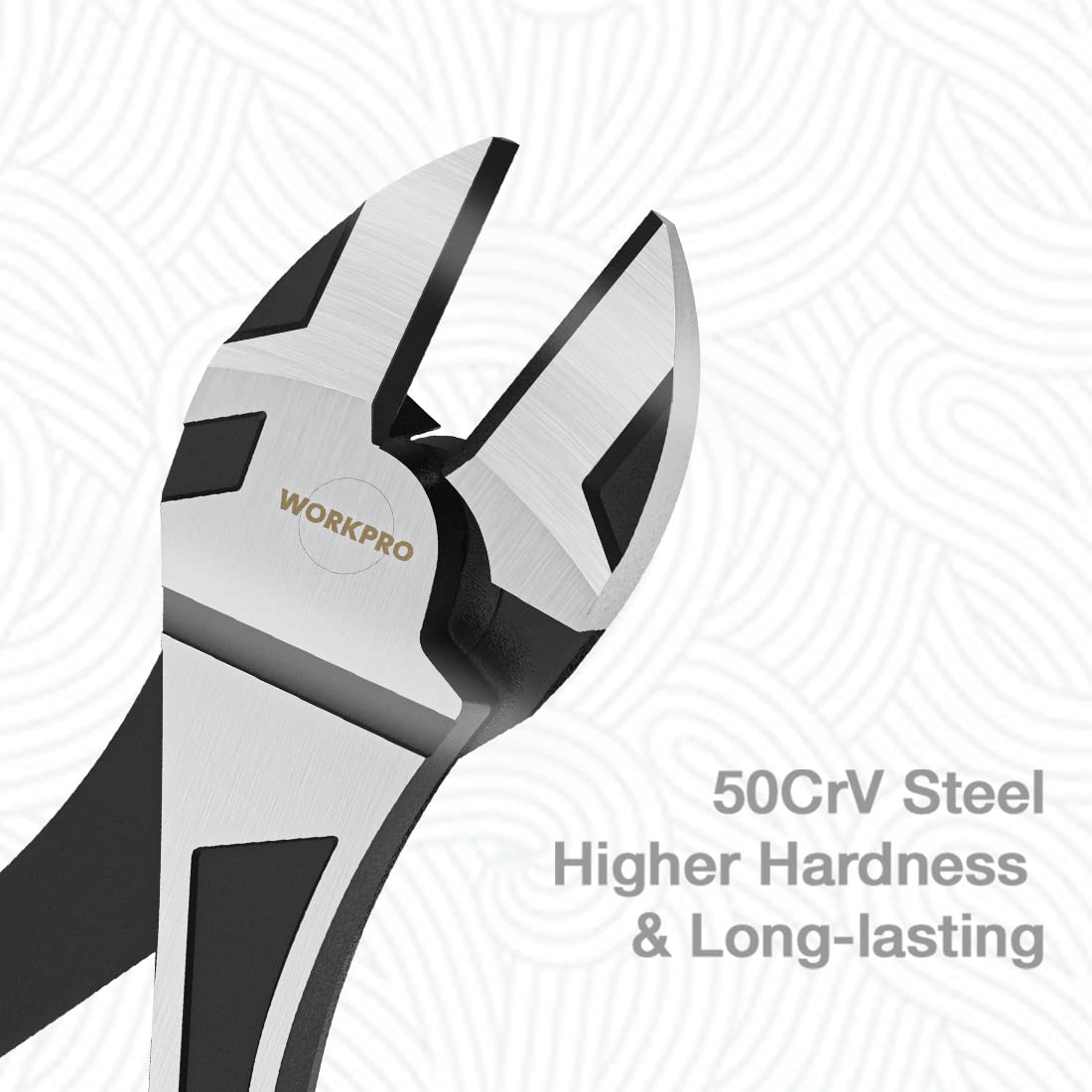 WORKPRO CRV steel diagonal pliers show heat-treated durability for tough wire cuts