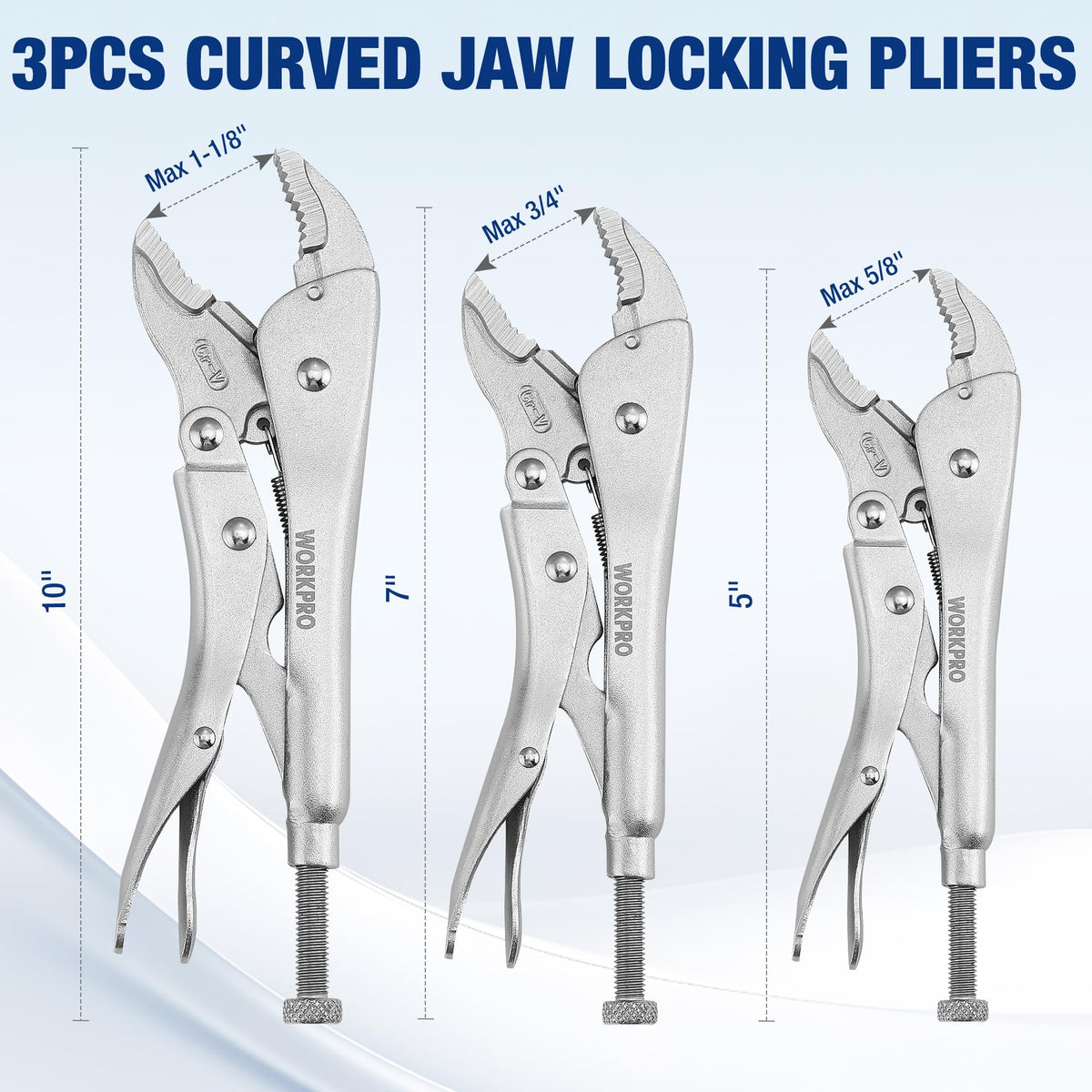 WORKPRO curved-jaw locking pliers with integral wire cutter closeup