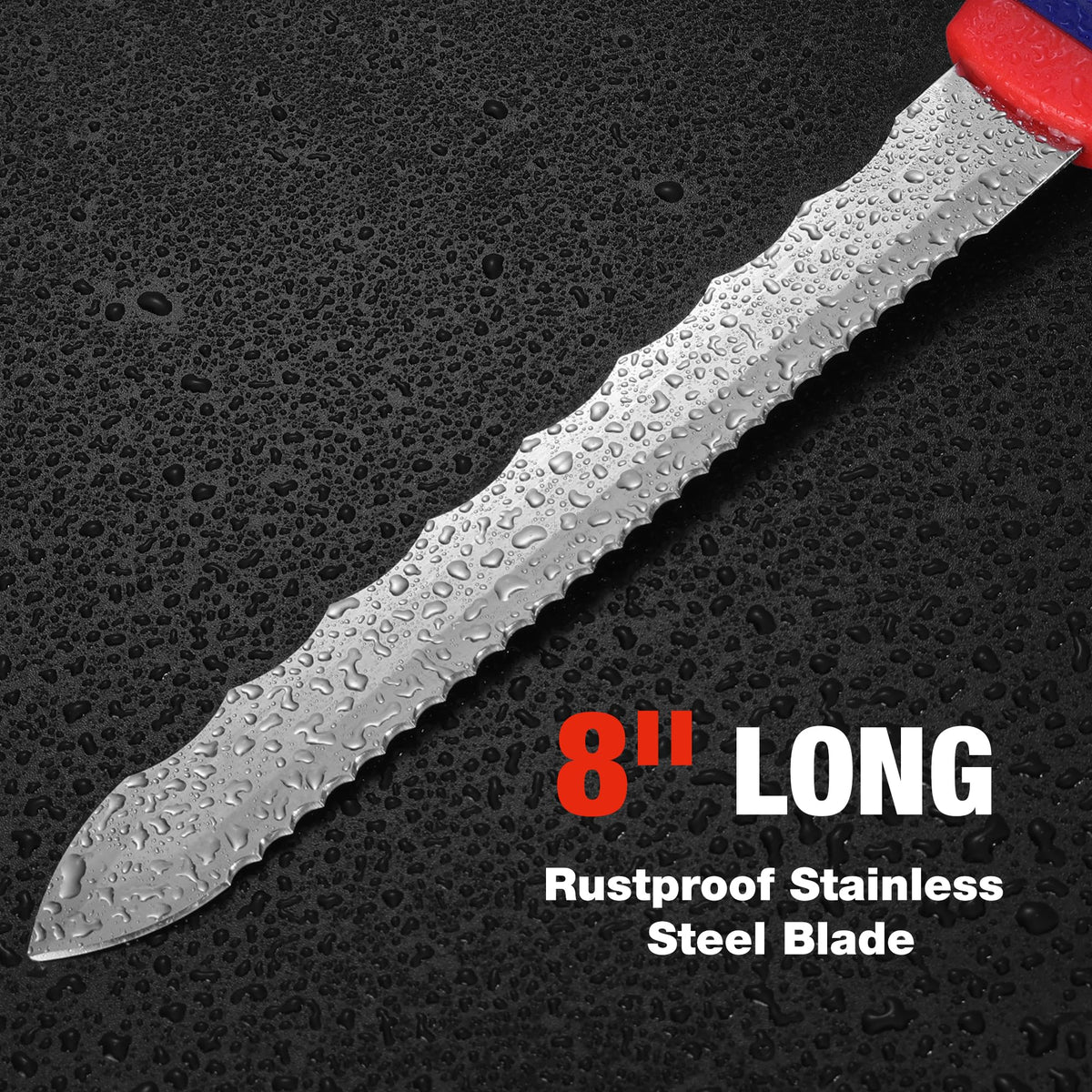 WORKPRO insulation knife cutting foam insulation material with a clean edge.