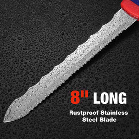 WORKPRO insulation knife cutting foam insulation material with a clean edge.