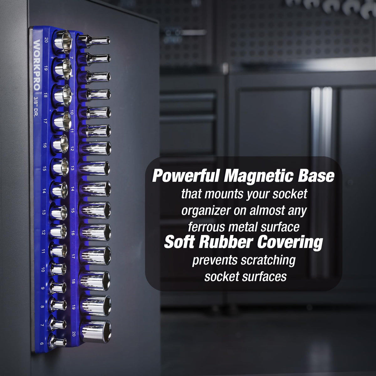 WORKPRO deep and standard sockets cover sizes from 6 to 20 mm.