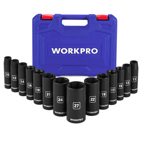 WORKPRO 14-piece deep impact sockets for automotive repairs (10–27mm)