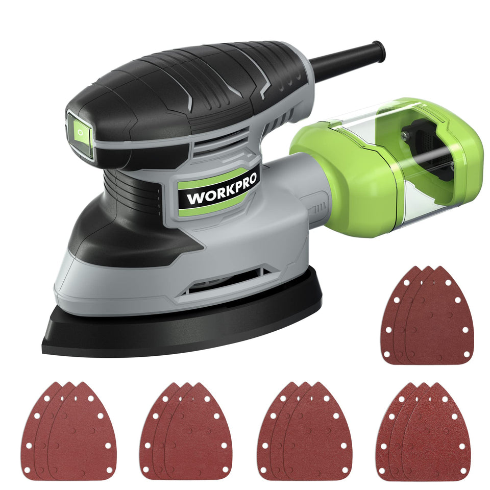 WORKPRO detail sander with compact dust collector for cleaner workspaces