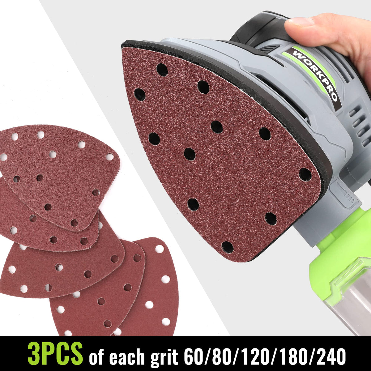 WORKPRO detail sander built-in dust box minimizes mess on projects