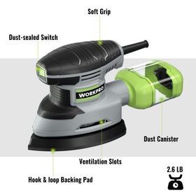 WORKPRO detail sander hook-and-loop base for quick paper changes