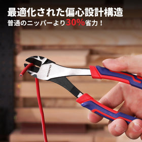 WorkPRO beveled edge supports precise cuts in tight spaces when trimming wires.