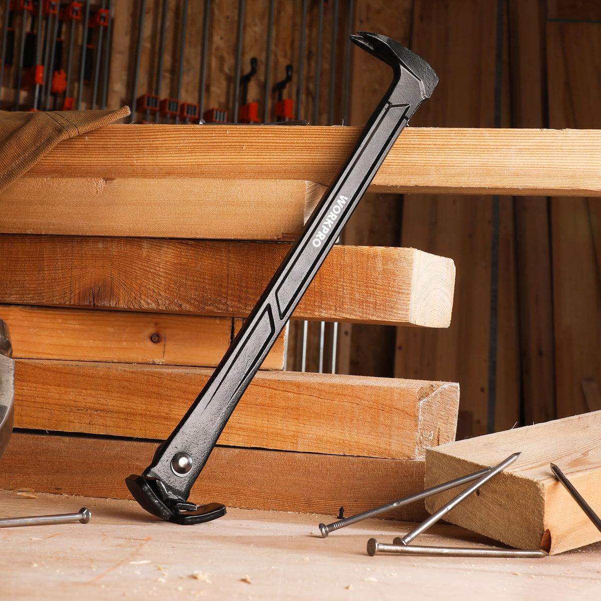 WORKPRO lightweight demolition tool ideal for quick nail removal in DIY projects.