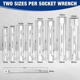 WORKPRO double-ended sockets provide two sizes in one tool for versatility
