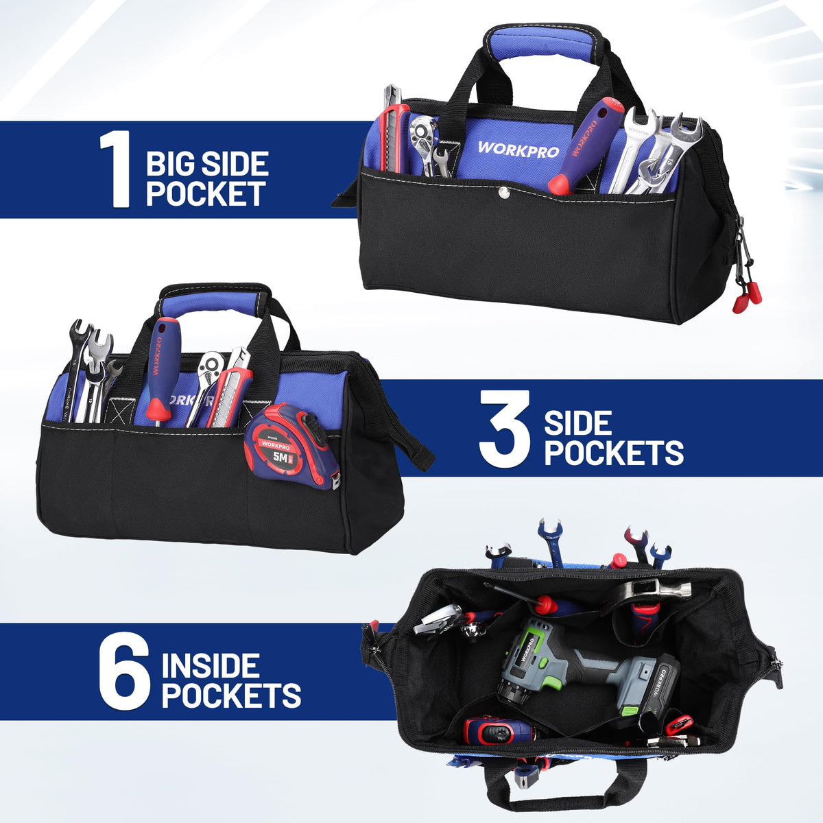 WORKPRO double-pull zippers provide quick, reliable access