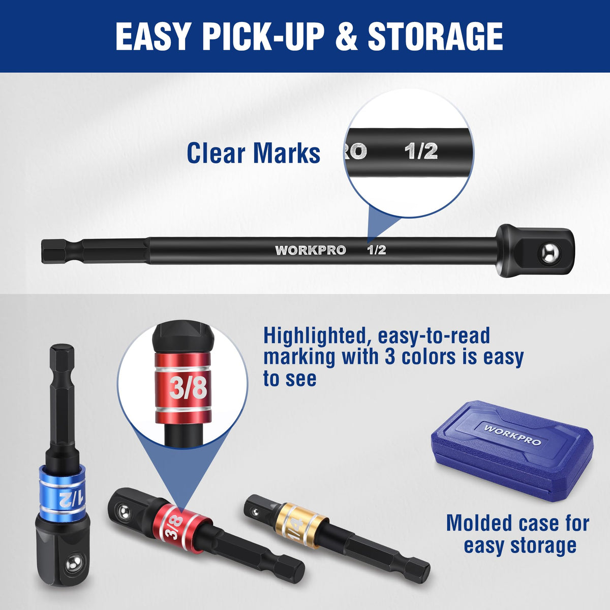 WORKPRO 1/2-inch drive adapter supporting high torque applications with stability.