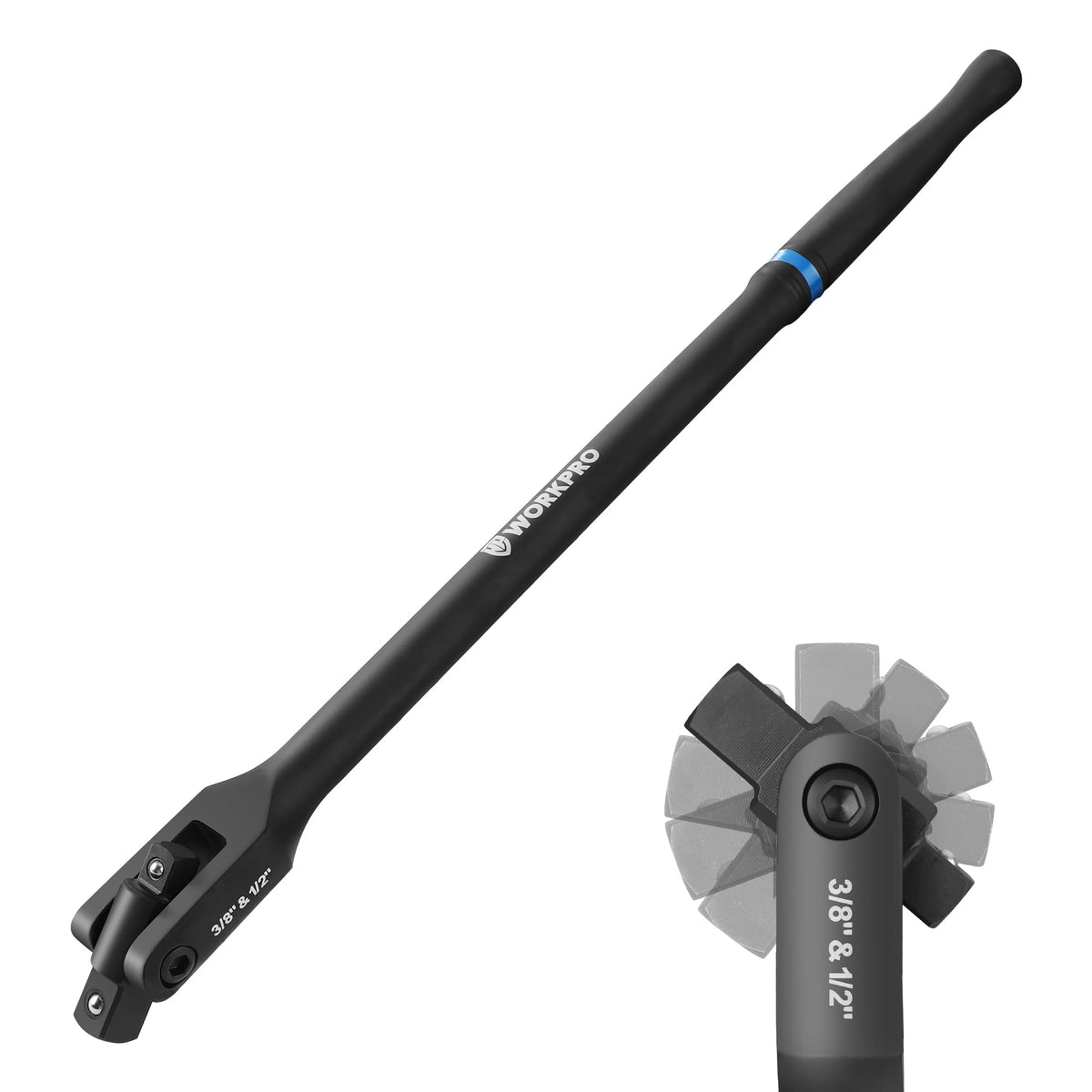 Workpro dual-drive breaker bar with 360 head for versatile leverage in tight spaces.