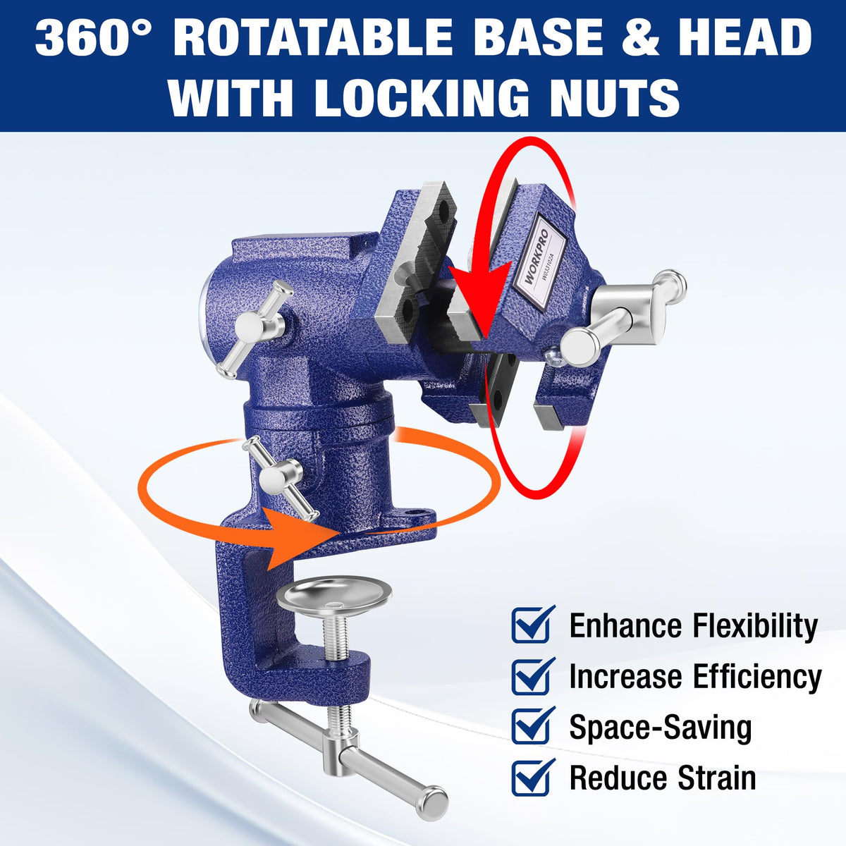 WORKPRO dual jaws table vise with 1.5-inch smooth jaws for delicate tasks