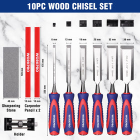 WORKPRO sharpening stone duo maintains razor sharp chisels for clean finishes