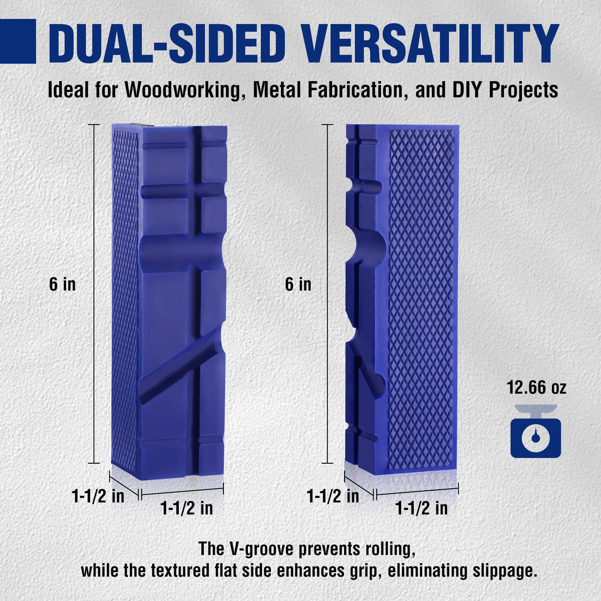 WORKPRO dual-sided V-Groove shows angled holds for round stock.
