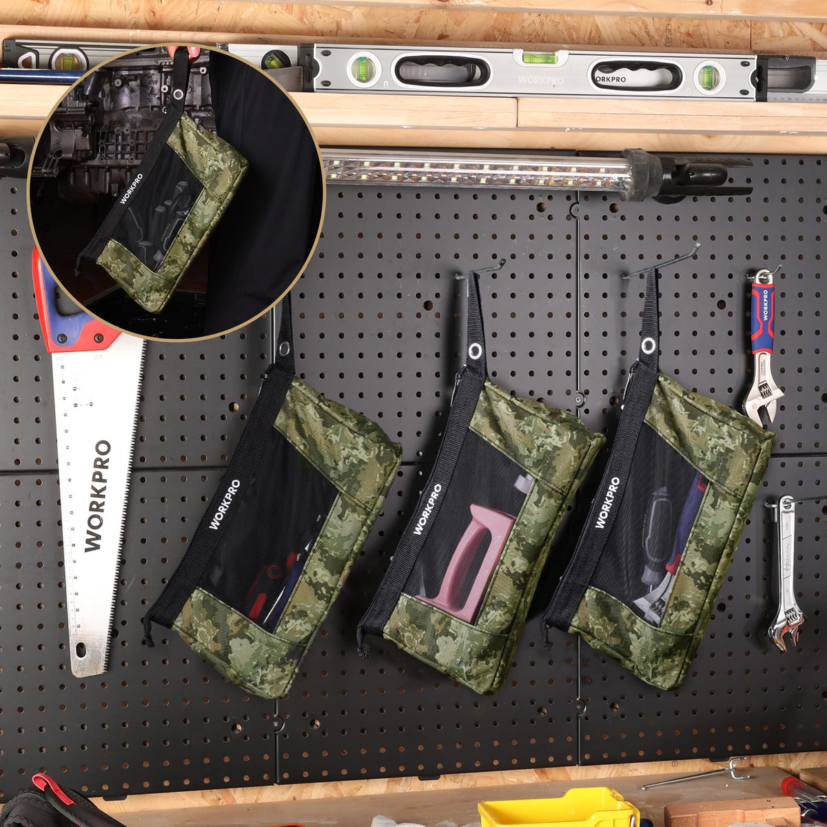 WORKPRO durable 600D fabric tool pouch designed for long-lasting organization.
