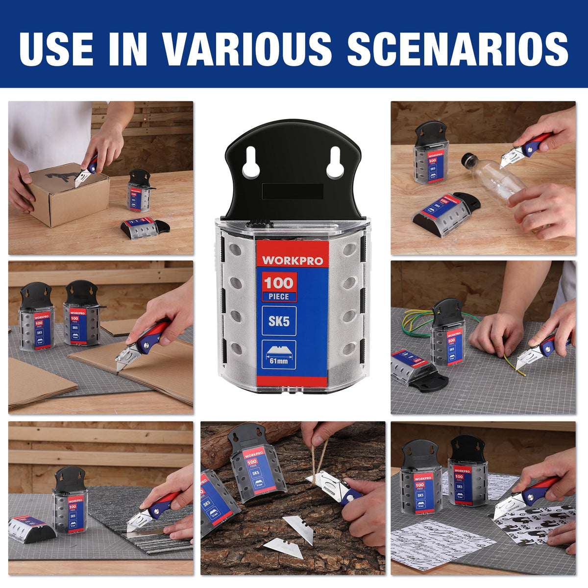 WORKPRO razor blade with easy pull-out and secure lock