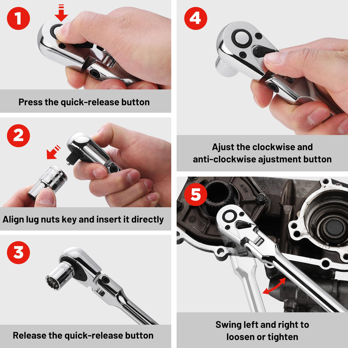 WORKPRO 12-inch ergonomic ratchet in action for better leverage.