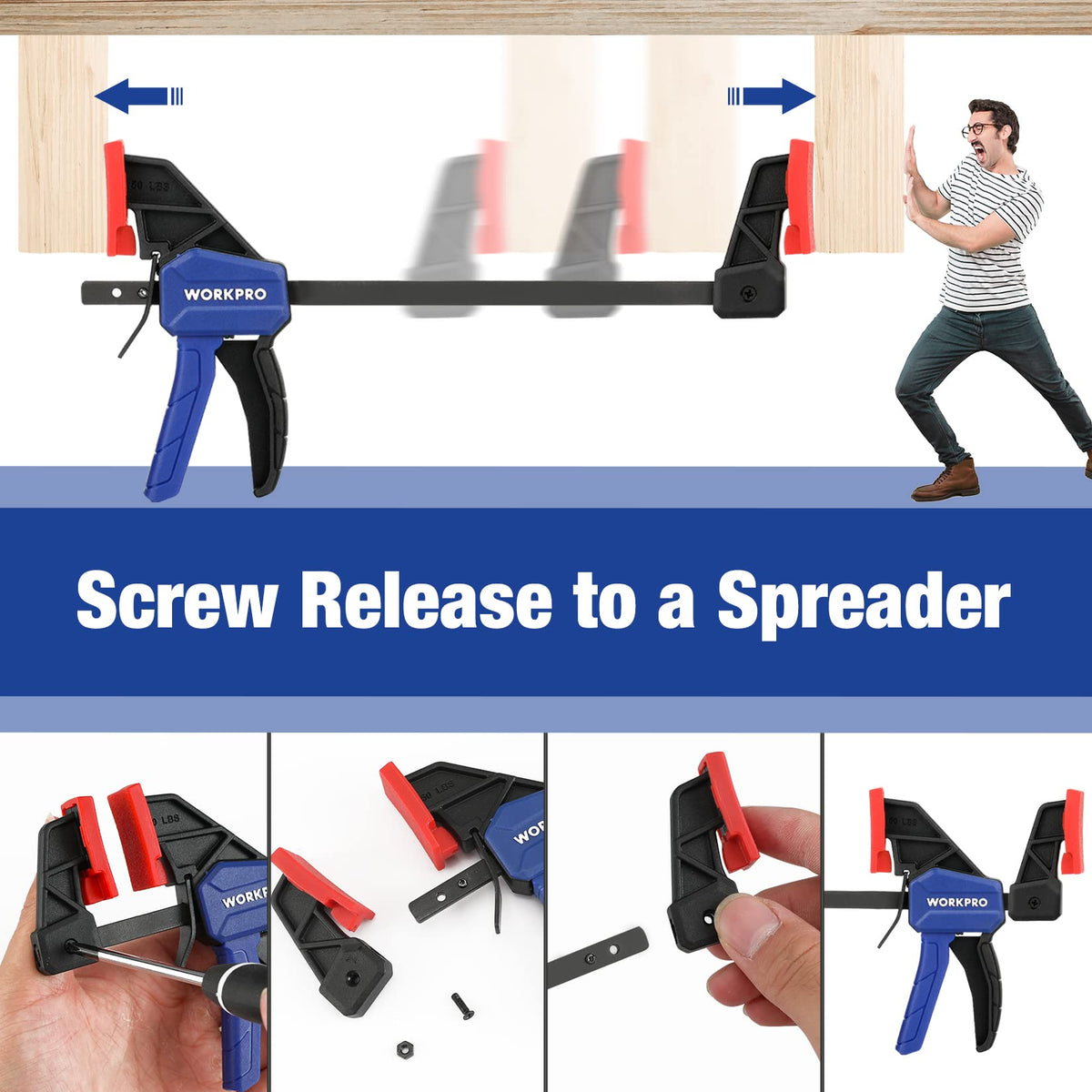 WorkPRO ergonomic anti-slip handle reduces hand fatigue during use.