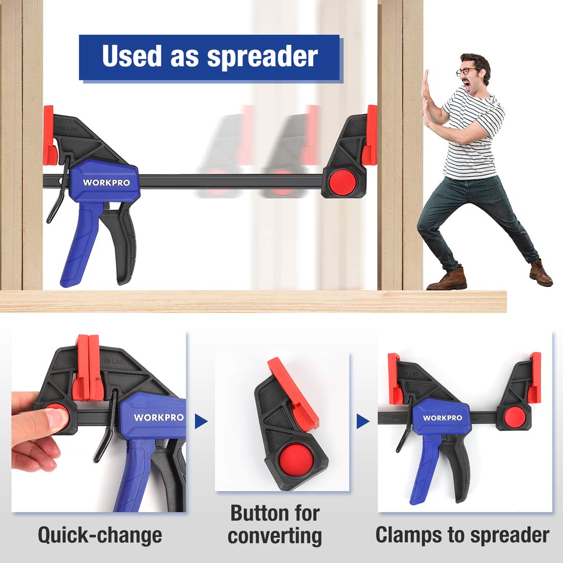 WORKPRO ergonomic handle grip reduces hand fatigue during use