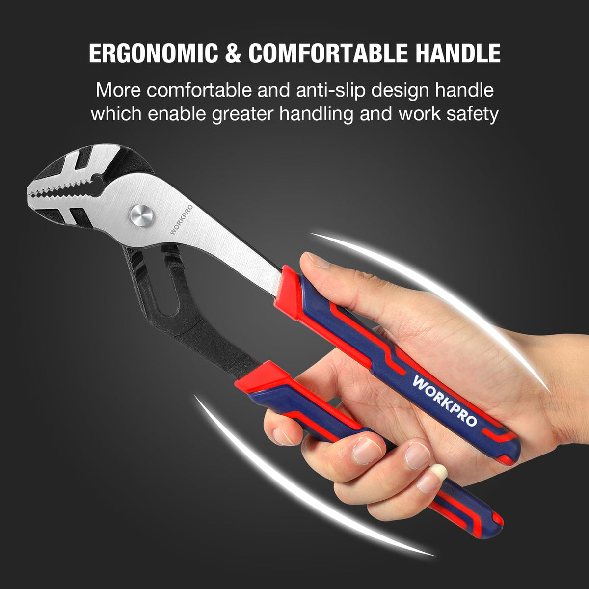 WORKPRO ergonomic handle groove joint plier designed for comfortable extended use.