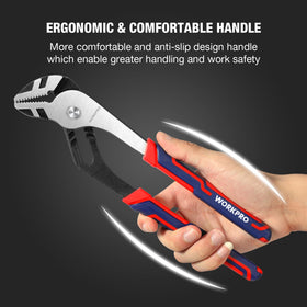 WORKPRO ergonomic handle groove joint plier designed for comfortable extended use.