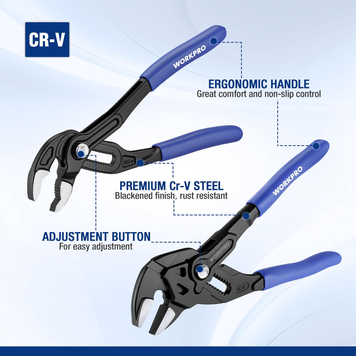 WORKPRO Ergonomic handles reduce wrist strain during long use