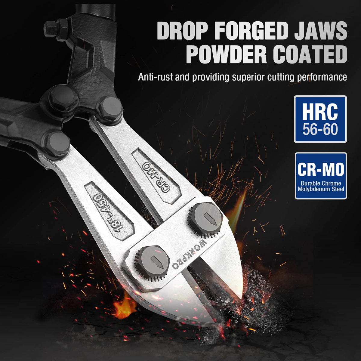 WORKPRO soft-grip ergonomic handles reduce hand fatigue during cutting tasks.