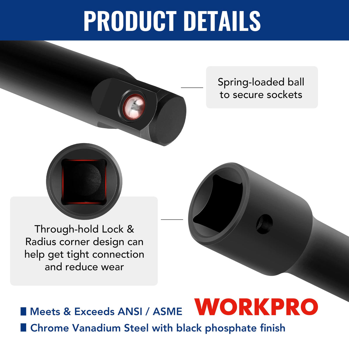 WORKPRO extension bar 10inch for deep socket access
