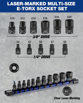 WORKPRO external torx sockets E10 to E20 on 3/8 inch drive, suitable for heavy tasks