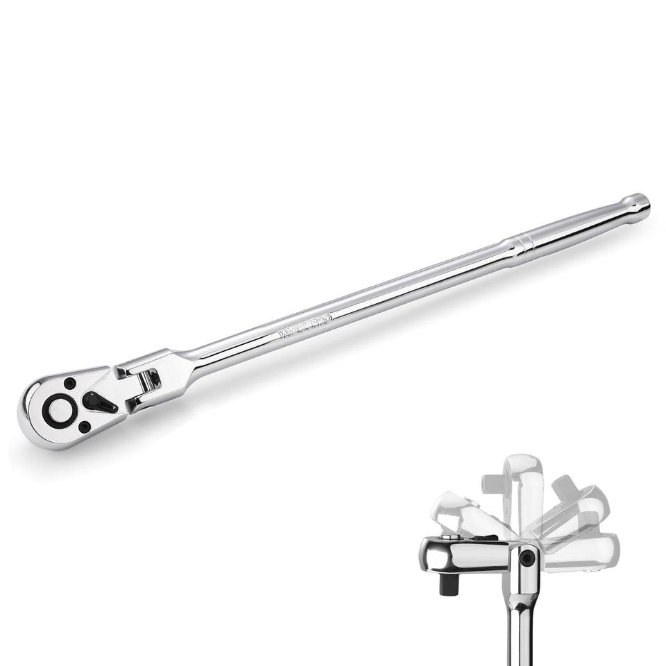 WORKPRO extra-long ratchet handle showing extended reach for hard-to-access spaces.