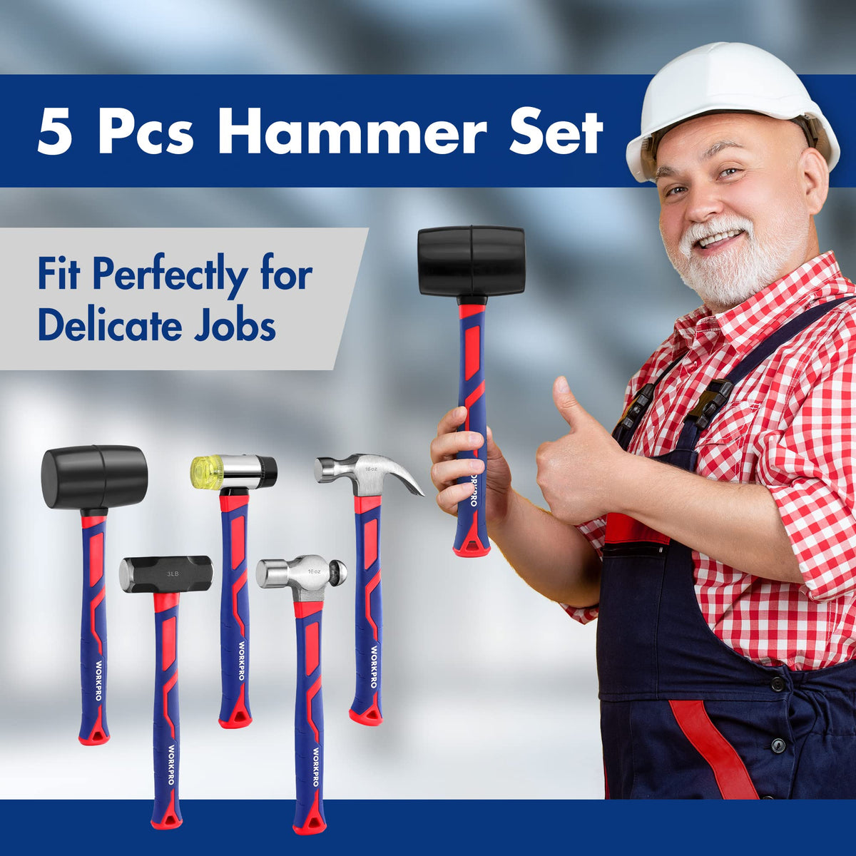 WORKPRO fiberglass handle with vibration damping for comfortable extended use.