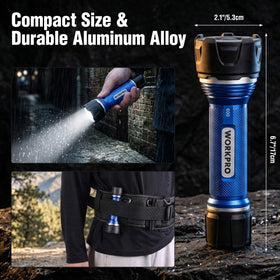 WORKPRO flashlight with IPX7 waterproof rating for wet conditions
