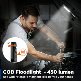WORKPRO Magnetic clip enables hands-free lighting on metal surfaces.