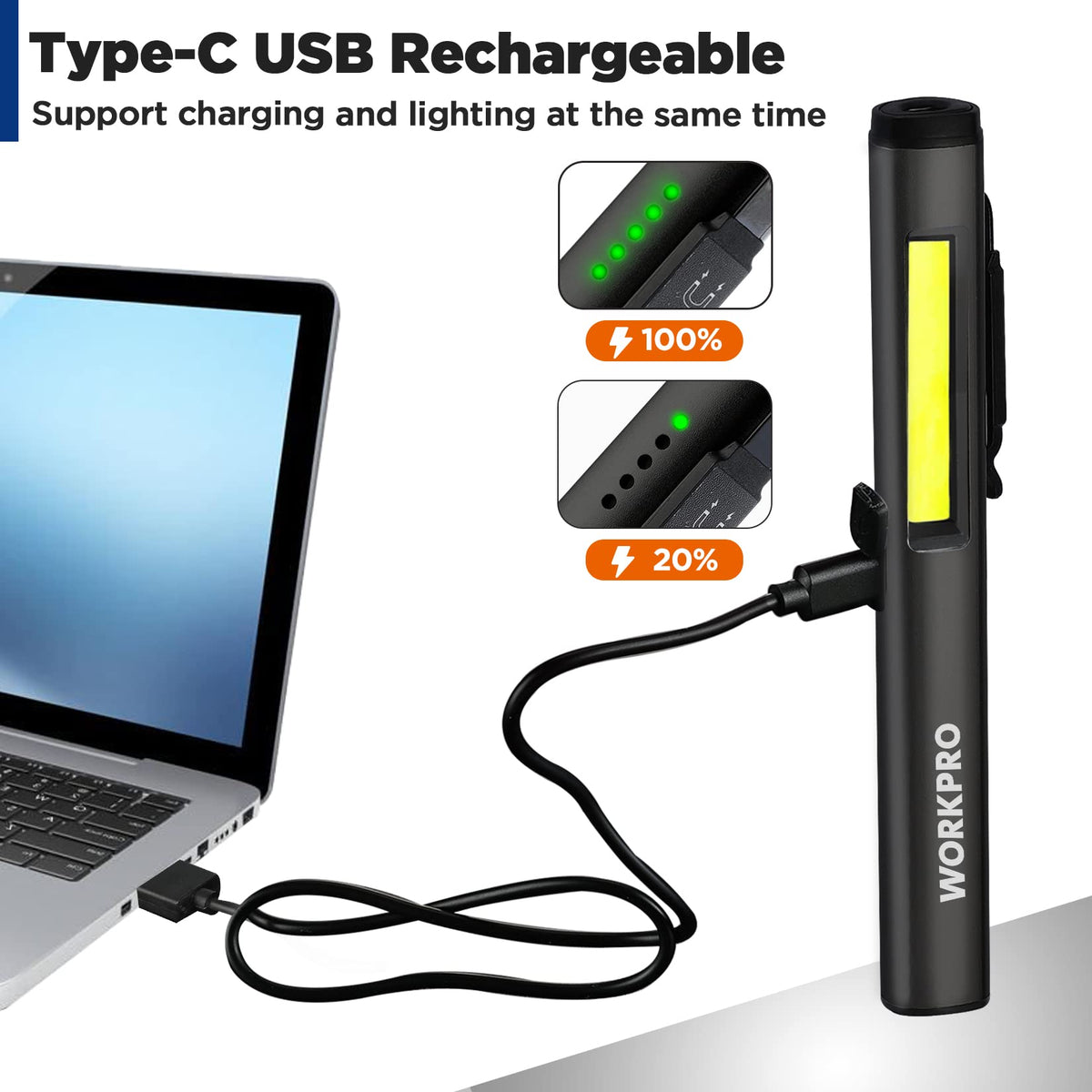 WORKPRO Pocket-size pen light ideal for on-the-go inspections and quick repairs.