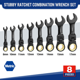 WORKPRO flex-head provides 180-degree reach for narrow spaces.