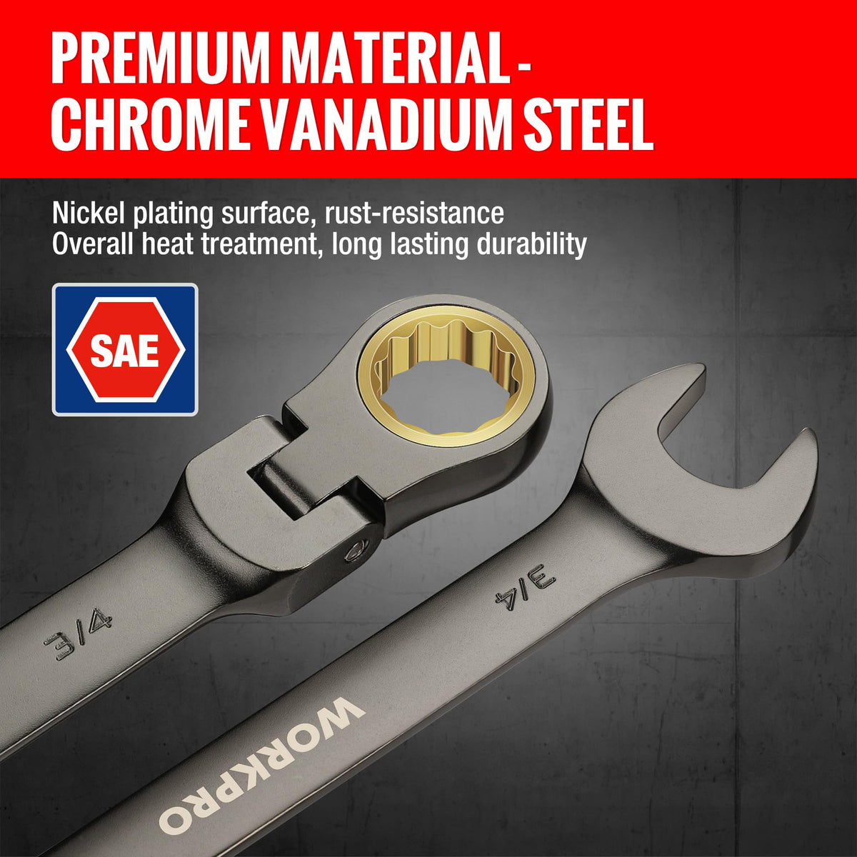 WORKPRO 7/16 inch wrench with 72-teeth gear highlight