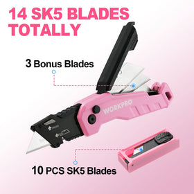 WORKPRO Folding Utility Knife aluminum-handle for durable, non-slip grip.