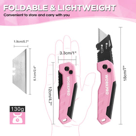 WORKPRO Folding Utility Knife blade storage shows internal blade case.