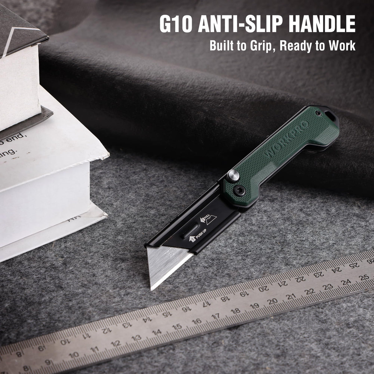 WORKPRO folding knife with G10 handle for secure grip and reliability