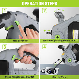 WORKPRO forward-reverse lever enabling controlled cable feed and rotation.