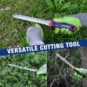 WORKPRO garden use illustrating tree and bamboo cutting with this versatile knife.