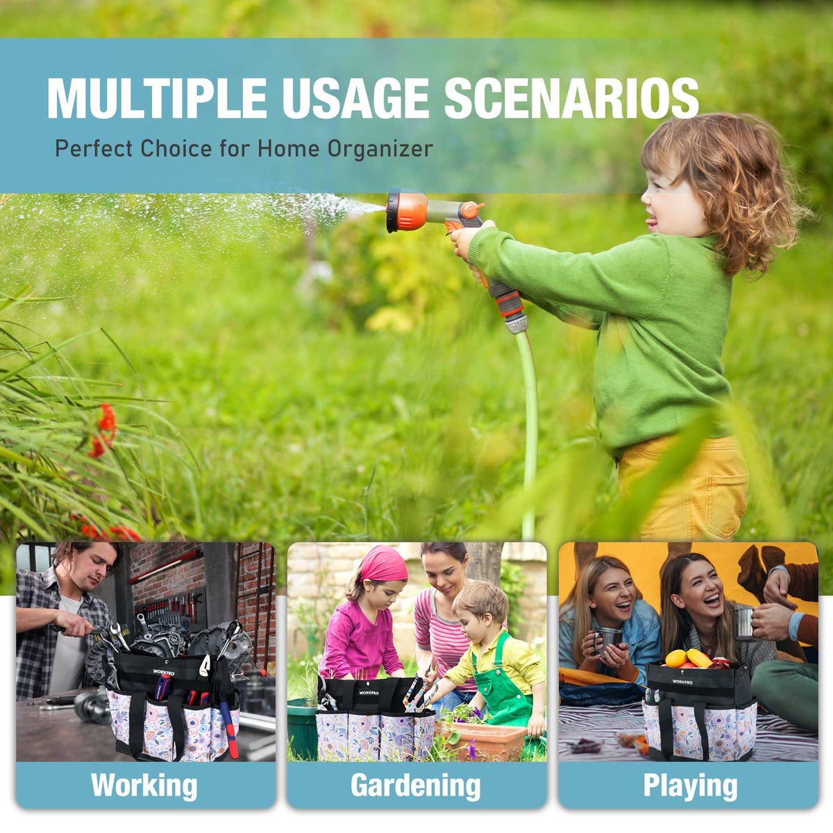 WORKPRO Garden Tool Bag anti-slip handle reduces fatigue when carrying.
