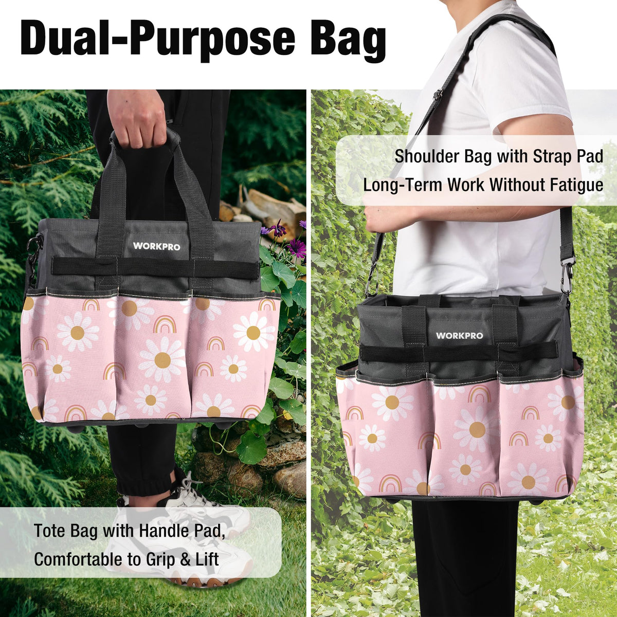 WorkPRO tool bag uses tear-resistant polyester for durable outdoor use.