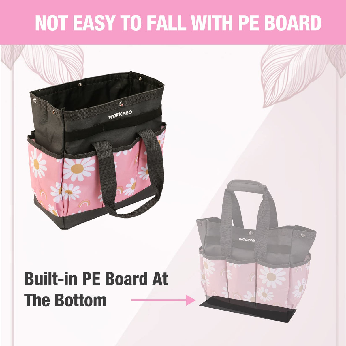 Dimensions of WORKPRO bag 12x12x6 inches illustrating ample capacity